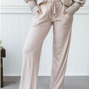 Tan Track Pants with Elastic Waistband and Relaxed Fit